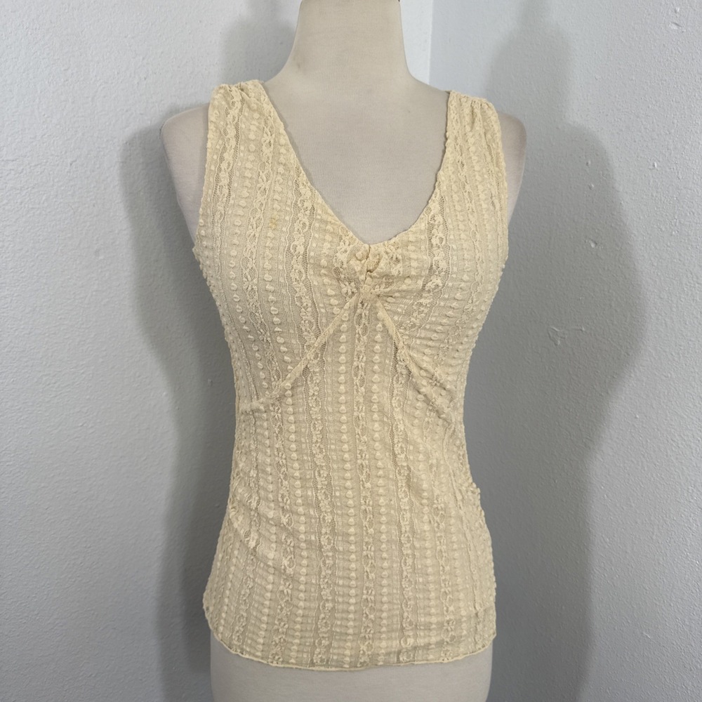 Nine West Top Women XS Beige Lace Babydoll Coquette Office Siren Romantic Y2K